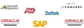 Oracle Primavera, Microsoft Dynamics, ADP, SAP, Deltek, JD Edwards
