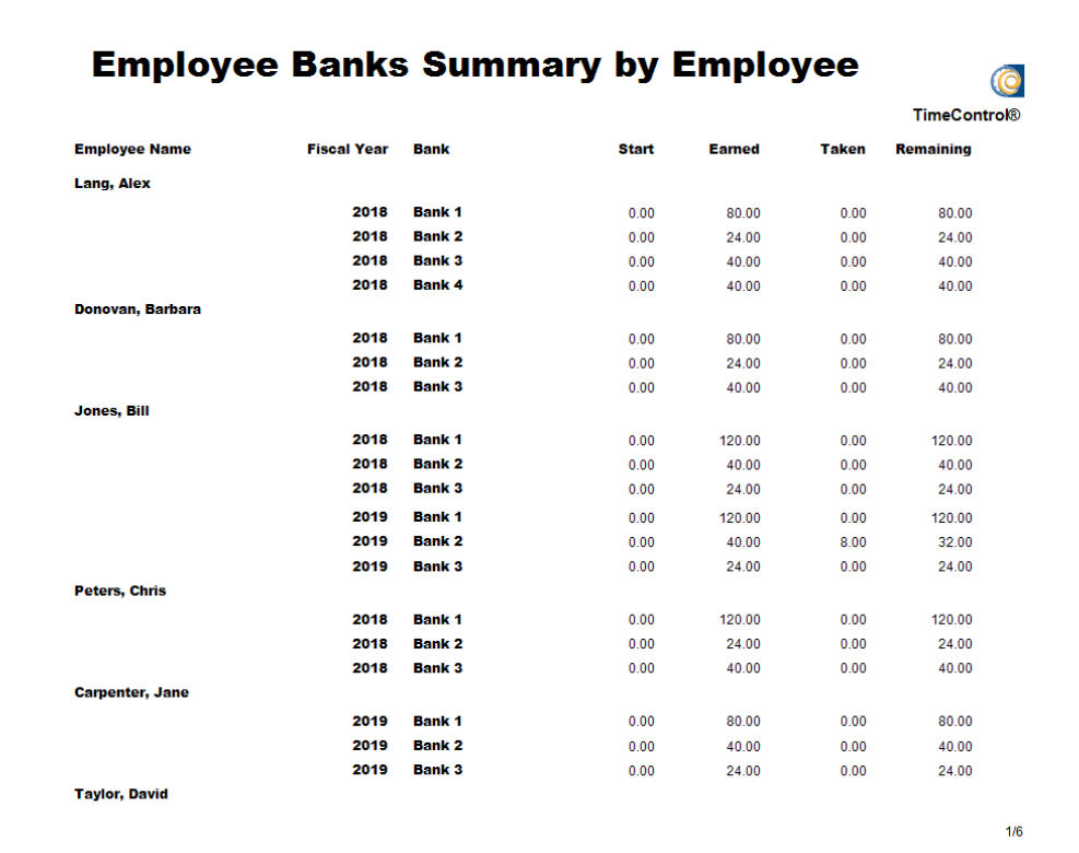Employee Banks Summary by Employee