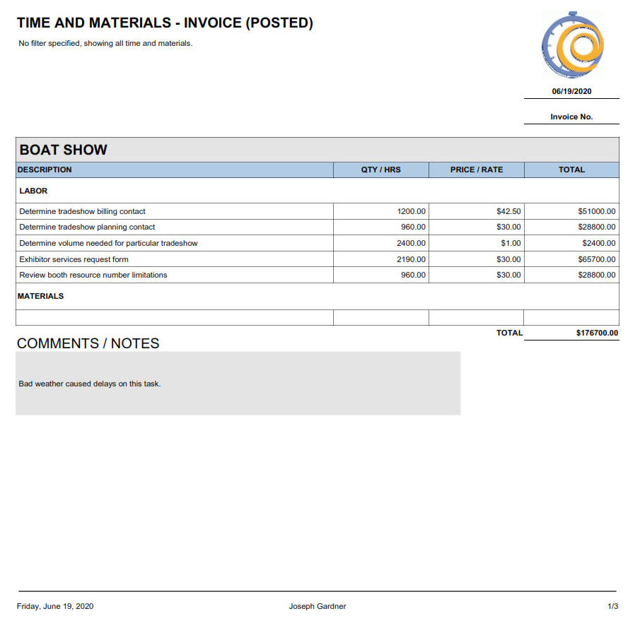 Time and Materials Invoice